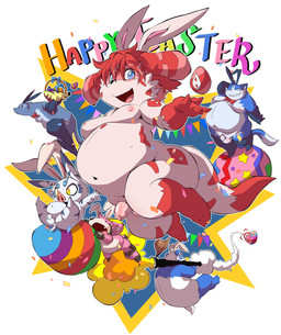 anthro balls belly big_belly big_moobs blue_body blue_fur blush butt chibi curvy_figure easter_egg egg egg_basket fake_ears fake_rabbit_ears female flaccid flying foreskin fur genitals grey_body grey_fur group holidays huge_belly larger_anthro larger_male light male moobs multicolored_body multicolored_fur navel nipples nude obese obese_anthro obese_male open_mouth open_smile overweight overweight_anthro overweight_male penis pink_balls pink_body pink_fur pink_nipples pink_skin red_body red_fur retracted_foreskin simple_background size_difference smaller_anthro smaller_male smile tail text thick_thighs two_tone_body two_tone_fur white_body white_fur chibineco easter domestic_cat felid feline felis lagomorph leporid mammal rabbit suid suine sus_(pig) 2026 absurd_res colored digital_drawing_(artwork) digital_media_(artwork) english_text hi_res lighting shaded