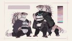 ambiguous_gender anthro belt belt_buckle buckle button_(fastener) claws clothing eye_patch eyewear fin jacket scales simple_background snout solo suit tail topwear whiskers white_background pshe dimetrodon pelycosaur prehistoric_species sphenacodontid synapsid taur 2021 model_sheet