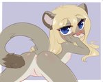 anthro anus blonde_hair blue_eyes blush butt erect_nipples female flat_chested genitals hair loli looking_at_viewer looking_back looking_back_at_viewer nipples nude presenting presenting_anus presenting_hindquarters presenting_pussy pussy raised_tail rear_view seductive solo tail young young_anthro aoizuri sierra_(pumapaws) cougar felid feline mammal 5:4