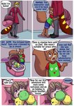 2016 ailurid anthro babystar biped clothing comic detailed_background dialogue digital_media_(artwork) english_text female fur gemma_polson group hair hi_res male mammal nicole_murdock open_mouth plushie red_panda rodent sciurid shirt standing text topwear tree_squirrel trio young young_anthro zeezee_murdock