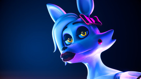 anthro bangs black_eyeshadow blue_background eyebrows eyelashes eyeshadow female glowing glowing_eyes hair half-closed_eyes head_bow lips looking_at_viewer machine makeup narrowed_eyes simple_background solo white_body yellow_eyes atherenders disembowell_(modeler) psychojohn2_(modeler) five_nights_at_freddy's five_nights_at_freddy's_2 scottgames mangle_(fnaf) animatronic canid canine fox mammal robot robot_anthro 16:9 2025 3d_(artwork) bust_portrait digital_media_(artwork) hi_res portrait widescreen