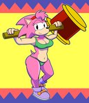 anthro bikini biped black_eyes breasts clothing female footwear green_bikini green_clothing green_swimwear holding_object holding_weapon outline piko_piko_hammer pink_body shoes simple_background smile solo standing swimwear tan_body tan_skin two-piece_swimsuit weapon yoke_pose marcodile classic_sonic_(universe) sega sonic_the_hedgehog_(series) amy_rose classic_amy_rose eulipotyphlan hedgehog mammal 2020 absurd_res colorful_theme digital_media_(artwork) full-length_portrait hi_res portrait