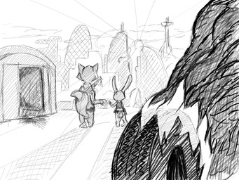 anthro belt bulletproof_vest clothed clothing duo female fire fist_bump gesture male outside police police_uniform sky skyline sun tire uniform utility_belt ittybittykittytittys disney zootopia judy_hopps nick_wilde canid canine fox lagomorph leporid mammal rabbit red_fox true_fox 2016 4:3 black_and_white hi_res monochrome