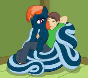 apode bestiality duo female feral hair human_on_feral interspecies legless male male/female orange_hair purple_eyes serpentine sitting split_form badumsquish hasbro my_little_pony anon fan_character generic_messy_hair_anime_anon kalianne draconcopode equid equine horse human lamia mammal pony reptile scalie snake absurd_res hi_res