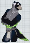 anthro athletic beak biped blue_body blue_feathers bulge checkered checkered_background clothed clothing crossed_arms feathers green_body green_eyes green_feathers grey_body grey_feathers jockstrap looking_at_viewer male male_anthro mascot multicolored_body partially_clothed partially_clothed_male pattern_background simple_background solo standing underwear underwear_only white_background white_body white_clothing white_feathers white_sclera white_underwear unsafescapewolf nfl seattle_seahawks blitz_the_seahawk accipitrid accipitriform avian bird seahawk 2024 digital_drawing_(artwork) digital_media_(artwork) hi_res portrait three-quarter_portrait