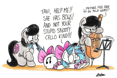 bowed_string_instrument cello dialogue eyelashes female feral group horn humor musical_instrument simple_background string_instrument text bobthedalek friendship_is_magic hasbro my_little_pony mythology fan_character octamum_(oc) octavia_(mlp) vinyl_scratch_(mlp) equid equine horse mammal mythological_creature mythological_equine pony unicorn 2017 english_text hi_res mother_(lore) parent_(lore)