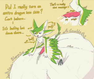 after_vore balls big_balls blush bodily_fluids breath cock_vore cum cum_vore digestion emanata genital_fluids genitals heart_symbol huge_balls hyper hyper_balls hyper_genitalia leaking_precum male onomatopoeia panting penile penis precum size_difference smaller_pred solo sound_effects tapering_penis text vore accadurosoce avali colored english_text hi_res