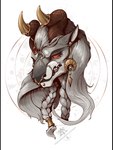 ambiguous_form angry braided_hair brown_horn ear_piercing facial_piercing female grey_body grey_hair grimace hair horn horn_jewelry jewelry labret_piercing lip_piercing nose_piercing nose_ring piercing red_eyes ring_piercing solo teeth kredri felkin headshot_portrait portrait
