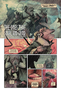 2_horns 3_fingers 6_panel_comic all_fours anthro attack bandage bandaged_arm beard black_clothing black_nose black_robe blood blood_from_mouth blood_in_mouth bodily_fluids brown_beard brown_body brown_facial_hair brown_fur brown_hair brown_horn brown_mustache chariot_(vehicle) cloak close-up clothed clothed_anthro clothed_male clothing electricity facial_hair fingers fur green_cloak green_clothing grey_horn group hair hair_over_eyes hammer holding_hammer holding_melee_weapon holding_object holding_tool holding_warhammer holding_weapon holding_whip hooved_fingers hooves horizontal_pupils horn licking_own_teeth licking_teeth light lightning long_horn male male_anthro male_human melee_weapon mustache onomatopoeia open_mouth outside pink_tongue pupils raining red_cloak red_clothing robe saliva shirt sound_effects tan_body tan_skin teeth text text_box thunderstorm title tongue tools topwear trio tunic warhammer weapon wet wet_clothing wet_hair whip whipping white_clothing white_shirt white_topwear white_tunic yellow_eyes gary_moloney theamazingmrc european_mythology fractured_realms mythology norse_mythology tanngnjostr_(fractured_realms) tanngrisnir_(fractured_realms) thor_(deity) thor_(fractured_realms) bovid caprine deity goat human mammal 2024 absurd_res adobe_photoshop_(artwork) artist_collaboration artist_name colored comic digital_drawing_(artwork) digital_media_(artwork) english_description english_text hi_res lighting shaded