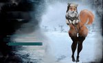 anthro areola big_breasts breasts clothing female fur hat headgear headwear leaning leaning_forward legwear neck_tuft nipples orange_body orange_fur outside snow solo tail thick_thighs thigh_highs tuft ushanka despicabletea frostpunk canid canine fox mammal