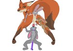 anal anthro dildo fellatio female femboy group group_sex interspecies male male/female male_penetrated male_rimmed oral penetration penile rimming sex sex_toy simple_background white_background jrxt disney zootopia judy_hopps nick_wilde canid canine european_rabbit fox lagomorph leporid mammal oryctolagus rabbit red_fox true_fox hi_res