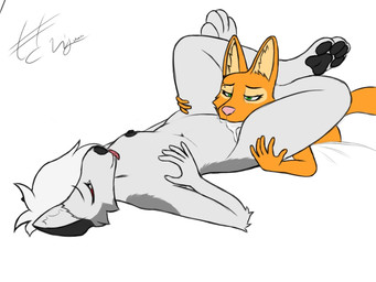 anthro areola barbell_piercing bed black_nipples black_nose bodily_fluids breasts cunnilingus duo eyelashes female female/female fur furniture grey_body grey_fur hair hairless headscissor kneeling long_eyelashes lying lying_on_bed nipples nude on_back on_bed oral orange_body orange_fur pawpads paws piercing saliva saliva_on_belly sex small_breasts tuft vaginal white_hair niki_the_vixen dreamworks hellaverse helluva_boss mythology the_bad_guys diane_foxington loona_(helluva_boss) canid canid_demon canine canis demon fox hellhound mammal mythological_canine mythological_creature wolf 4:3 crossover