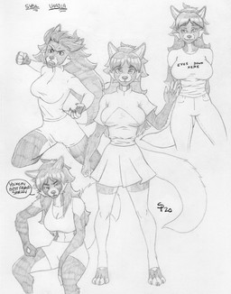 anthro athletic athletic_anthro athletic_female big_breasts breasts clothing dress female fitness school solo text uniform dreadwolfclaw1990 sybil_mccready sybil_vaadia canid canine canis mammal wolf absurd_res english_text hi_res model_sheet monochrome