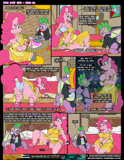 3_toes 5_fingers all_fours anthro anthrofied areola back_wings barefoot bed bedroom biped black_clothing black_suit black_tie_(suit) blep blue_eyes bow_tie bra breasts brick brick_floor bulge butt camel_toe camera carpet clothed clothed_anthro clothed_female clothed_male clothing crossed_arms cutie_mark detailed_background detailed_bulge dialogue dress duo ellipsis exposed_breasts feet female fingers food fur furniture genital_outline genitals gesture green_eyes green_spikes hair hand_gesture holding_food holding_object hooves inside larger_female long_hair looking_at_another looking_down looking_up male multicolored_body multicolored_tail multicolored_wings nipple_outline nipples no_underwear oblivious on_bed one_leg_up page_number panties partially_clothed partially_clothed_female penis_outline pillow pink_areola pink_body pink_breasts pink_fur pink_hair pink_nipples pink_tail pink_tongue pink_vulva pointing presenting presenting_hindquarters purple_body purple_nose purple_tail purple_wings raised_leg raised_tail red_bow_tie red_clothing sad sandwich_(food) scales sitting sitting_on_bed size_difference skimpy smaller_male snout sound_effects speech_bubble spikes spikes_(anatomy) spread_legs spreading subscribestar_logo subscribestar_username suit table tail tan_body tan_scales tan_tail tan_wings text thought_bubble title toes tongue tongue_out two_tone_wings underwear vulva vulva_outline white_clothing white_pillow wings worried yellow_clothing yellow_dress kitsune_youkai friendship_is_magic hasbro my_little_pony mythology subscribestar pinkie_pie_(mlp) spike_(mlp) dragon equid equine horse mammal mythological_creature mythological_scalie pony scalie 2025 comic dated digital_media_(artwork) english_text hi_res