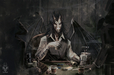 alcohol anthro beverage black_wings clothing drinking_alcohol group looking_at_viewer male membrane_(anatomy) membranous_wings poker poker_chip poker_table scales shirt short_sleeves solo_focus topwear trio vest whiskey white_body white_clothing white_scales white_shirt white_topwear wings drawing_sofa 2021 digital_media_(artwork) digital_painting_(artwork) painting_(artwork)