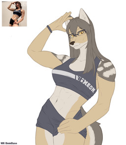 anthro brown_hair clothing eyewear female fur glasses hair long_hair muscular muscular_anthro muscular_female pose solo sportswear tan_body tan_fur wearing_glasses wristband yellow_eyes tbombass inanna_shami black-backed_jackal canid canine canis jackal mammal hi_res reference_image