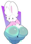 anthro big_butt bottomless butt clothed clothing freckles frown green_body hoodie hoodie_only looking_at_butt looking_back male pink_clothing pink_hoodie pink_topwear rear_view solo thick_thighs topwear topwear_only white_body wide_hips konaditto squashortstacks lagomorph leporid mammal rabbit 2025 absurd_res hi_res