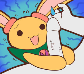 anthro bodily_fluids chibi clothing duo ear_grab erection female fur genitals handjob humanoid_genitalia humanoid_penis male male/female male_human nervous offscreen_male open_mouth penile penis penis_grab questionable_consent sex sweat vein yellow_body yellow_fur unknown_artist sweet_valerian serotonin_(sweet_valerian) human lagomorph leporid mammal rabbit