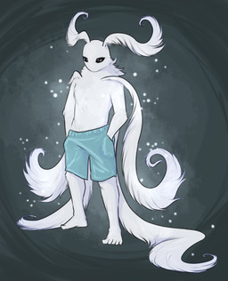 antennae_(anatomy) black_eyes bottomwear clothing fur male mouthless shorts simple_background solo white_body white_fur thedivinetemple angel_dust_(himeros) arthropod insect lepidopteran moth hi_res