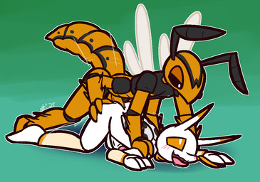 4_arms all_fours anal anal_penetration antennae_(anatomy) anthro anthro_on_anthro anthro_penetrated anthro_penetrating anthro_penetrating_anthro armwear arthropod_abdomen balls black_body black_exoskeleton black_sclera black_spots blush butt butt_grab clothing compound_eyes doggystyle dominant dominant_anthro dominant_male erection exoskeleton from_behind_position genitals glans hand_on_butt humanoid_genitalia humanoid_penis insect_wings legwear looking_up male male/male male_penetrated male_penetrating male_penetrating_male markings multi_arm multi_limb one_eye_closed orange_antennae orange_armwear orange_body orange_clothing orange_exoskeleton orange_legwear orange_penis penetration penile penile_penetration penis penis_in_ass pink_glans sex shoulder_grab smile spots spotted_body spotted_exoskeleton submissive submissive_anthro submissive_male thrusting tongue tongue_out white_antennae white_armwear white_balls white_body white_clothing white_exoskeleton white_eyes white_legwear white_penis wings ultilix atelly bo_(felino) arthropod beetle cucujoid hymenopteran insect ladybug wasp 2025