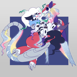 ambiguous_gender anthro biped black_body black_claws black_ears black_fur black_tail blonde_hair blue_body blue_fur blue_hair blue_tail blue_wings blush blush_lines claws duo fangs flying fur glowing glowing_body glowing_hair glowing_tail glowing_wings gradient_tail gradient_wings green_body green_fur green_hair green_hair_tips grey_body grey_claws hair highlights_(coloring) holding_partner long_tail markings purple_body purple_fur red_body red_hair red_tail red_wings striped_markings striped_tail stripes tail tail_markings tail_tuft teeth translucent translucent_hair tuft white_body white_fur white_hair white_tail white_wings wings yellow_tail yellow_wings motherlatias nintendo pokemon heather_(motherlatias) future_pokemon generation_3_pokemon generation_8_pokemon generation_9_pokemon hisuian_form hisuian_typhlosion hisuian_zoroark hybrid latias legendary_pokemon miraidon paradox_pokemon pokemon_(species) regional_form_(pokemon) ultimate_mode_miraidon 1:1 2025 hi_res trans_(lore) trans_woman_(lore)