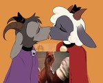 anthro anthro_on_anthro bell bell_collar blush clothing collar eyes_closed french_kissing fur grey_body horn kissing male male/male open_mouth orange_background purple_clothing red_clothing shitpost simple_background tongue tongue_out white_body white_fur white_wool wool_(fur) n0heals4you cult_of_the_lamb massive_monster_(studio) goat_(cult_of_the_lamb) lamb_(cult_of_the_lamb) bovid caprine goat mammal sheep 2024 meme