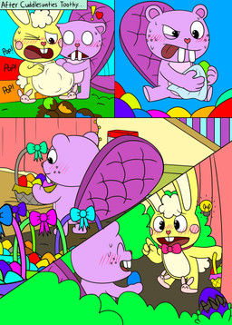 abdominal_bulge anthro basket beaver_tail belly big_belly big_tail bow_ribbon bow_tie buckteeth bunny_slippers calendar cloth container cotton_tail easter_basket easter_egg egg egg_from_ass egg_in_feces exclamation_point eyes_closed feces head_tuft heart_symbol holidays light_bulb long_ears male male_anthro male_oviposition object_in_feces one_eye_closed open_mouth oviposition plant pooping purple_body railing rosy_cheeks scut_tail short_tail shrub string_lights tail tail_motion tailwag teeth the_end tongue tooth_gap tuft yellow_body nikko-kai-cutie third-party_edit easter happy_tree_friends cuddles_(htf) easter_bunny toothy_(htf) beaver mammal rodent 2020 2022 absurd_res color_edit colored comic hi_res