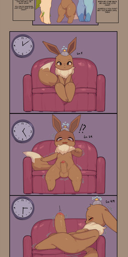 ambiguous_gender anthro balls balls_expansion big_balls big_penis biped blush body_size_growth breath brown_body brown_fur detailed_background dialogue erection exclamation_point exp_share expansion female foreskin fur gameplay_mechanics genital_expansion genitals glans group growth huge_balls huge_penis humanoid_genitalia humanoid_penis hyper hyper_genitalia hyper_penis level_up male open_mouth penis penis_expansion pink_glans question_mark sitting size_transformation tan_body tan_fur text transformation transformation_sequence trio vulva young kyurisawa nintendo pokemon eevee eeveelution generation_1_pokemon generation_4_pokemon glaceon leafeon pokemon_(species) absurd_res comic english_text hi_res
