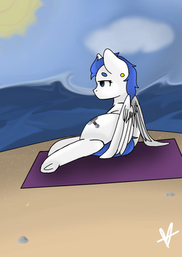 beach bedding blanket blue_eyes cutie_mark detailed_background female feral fur on_towel outside sand sea seaside sky solo sun towel water white_body white_fur wings ponerobsession friendship_is_magic hasbro my_little_pony mythology mars_(mars) royal_guard_(mlp) equid equine mammal mythological_creature mythological_equine pegasus 2018 digital_media_(artwork) hi_res