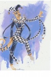 anthro harlequin jester male simple_background solo tail heather_bruton herpestid mammal mongoose 2011 2:3 signature