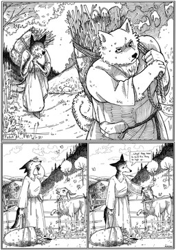 anthro bodily_fluids breath clothed clothing cloud dialogue female fence feral fully_clothed group holding_object panting petting plant rock standing sweat text tongue tongue_out tree trio walking mia_cain snjeza vesna_(mia_cain) ambient_arthropod ambient_butterfly ambient_insect bovid canid canine canis caprine goat mammal wolf absurd_res artist_name black_and_white comic english_text hatching_(art) hi_res monochrome shaded