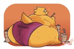 anthro back_rolls belly_on_ground big_butt bodily_fluids butt clothing fat_rolls female huge_butt love_handles obese obese_anthro obese_female overweight overweight_anthro overweight_female ramen_noodles solo sweat tail thick_tail underwear dirtann undertale undertale_(series) alphys scalie 2024 3:2 colored digital_media_(artwork) hi_res shaded