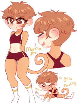 anthro athletic athletic_anthro athletic_female blush bottomwear bra brown_body brown_eyes brown_fur brown_hair chibi clothing eye_through_hair female footwear fur hair heart_symbol midriff motion_lines navel pattern_clothing short_hair shorts simple_background socks solo spandex spandex_shorts sports_bra sports_panties stirrup_socks stretching striped_clothing stripes text tight_bottomwear tight_clothing tight_shorts translucent translucent_hair underwear white_background young young_anthro young_female aoizuri haplorhine mammal monkey primate english_text hi_res