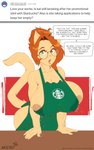 5:8 anthro apron apron_only ask_blog big_breasts bodily_fluids breasts clothing dialogue dialogue_box domestic_cat english_text eyewear felid feline felis female galacticmichi glasses hair huge_breasts i_mean_breast_milk katrina_fowler lactating mammal mature_female meme mostly_nude nipples solo speech_bubble text