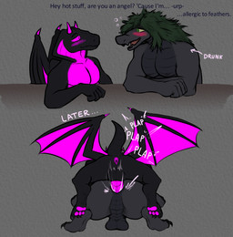 anal anal_penetration anthro anus balls bioluminescence blue_body blue_scales blush bubble butt dialogue drunk drunk_bubble duo flirting genitals glowing hair horn long_hair male male/male male_penetrated male_penetrating male_penetrating_male membrane_(anatomy) membranous_wings nipples nude on_top onomatopoeia open_mouth penetration penis pink_anus pink_eyes pink_penis plap raised_tail scales sex simple_background size_difference snake_hood sound_effects spread_wings substance_intoxication sudden tail text tongue wings venerabilitor mythology dragon mythological_creature mythological_scalie reptile scalie digital_media_(artwork) english_text