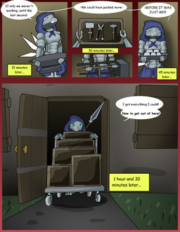 anthro armor battle dialogue female melee_weapon weapon pornwhal dusklight_(pornwhal) avian bird corvid oscine passerine comic hi_res