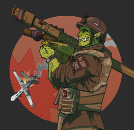 abstract_background anthro anti-air armor black_sclera body_armor bulletproof_vest clock clothed clothed_anthro clothed_male clothing drone_(vehicle) fully_clothed fully_clothed_anthro fully_clothed_male humanoid_pointy_ears machine male manpads military military_helmet muscular muscular_humanoid muscular_male not_furry outside patch_(fabric) pointy_ears politics propaganda propaganda_poster pupils red_cross russian russian_federation russian_flag slit_pupils soldier solo text underbite unsigned warrior watch wristwatch yellow_eyes gala_bobs 9k38_igla russo-ukrainian_war humanoid orc 2024 digital_media_(artwork) hi_res paint_tool_sai_(artwork) russian_description russian_text translated translated_description
