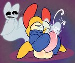 anthro balls big_balls big_penis bodily_fluids cum cumshot duo ejaculation genital_fluids genitals male male/male masturbation penis rabblet edo_(rabblet) pizza_rabbit_(rabblet) felid ghost lagomorph leporid mammal rabbit spirit 2020 absurd_res hi_res