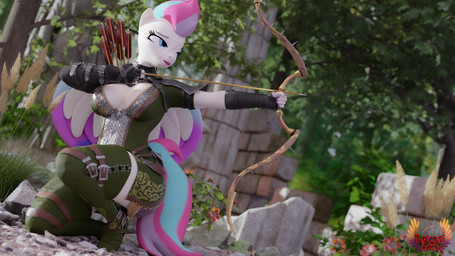 anthro anthrofied arrow_(weapon) blue_eyes bow_(weapon) breasts cleavage clothed clothing crouching dutch_angle female lips lipstick makeup multicolored_wings pink_lips pink_lipstick ranged_weapon solo weapon wings loveslove european_mythology greek_mythology hasbro mlp_g5 my_little_pony mythology artemis_(deity) zipp_storm_(mlp) equid equine mammal mythological_creature mythological_equine pegasus 16:9 3d_(artwork) 4k absurd_res digital_media_(artwork) hi_res widescreen