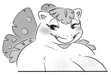 anthro blush female female_anthro front_view leaf leaf_hair mature_anthro mature_female open_mouth open_smile plant plant_hair pseudo_hair simple_background smile solo teeth white_background anotherbearsimp nintendo pokemon generation_1_pokemon pokemon_(species) venusaur 2026 bust_portrait digital_drawing_(artwork) digital_media_(artwork) english_description monochrome portrait sketch