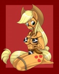 2012 4:5 anthro anthrofied apple applejack_(mlp) bdsm bit_gag blush bondage bound breasts bridle cleavage cloth clothed clothing cutie_mark digital_media_(artwork) earth_pony equid equine female food friendship_is_magic fruit gag gagged green_eyes hair harness harness_bit_gag harness_gag hasbro hat headgear headwear hi_res horse kloudmutt long_hair mammal muzzle_(object) my_little_pony navel petplay plant pony ponyplay reins roleplay solo submissive submissive_female tail