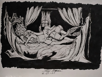 anthro big_breasts bite breasts dark_room duo ear_bite female from_behind_position male male/female penetration penile penile_penetration penis_in_vagina sex size_difference slightly_chubby spoon_position spooning thick_thighs vaginal vaginal_penetration mr.sandman unknown_artist humanoid ottaroo wickerbeast absurd_res hi_res traditional_media_(artwork)