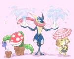 2019 5:4 ambiguous_gender animal_crossing black_nose canid canine canis clothing crossover domestic_dog elemental_creature eyes_closed female floppy_ears flora_fauna generation_6_pokemon greninja group isabelle_(animal_crossing) mammal mario_bros nintendo pikmin pikmin_(species) piranha_plant plant pokemon pokemon_(species) red_pikmin shih_tzu smile sunaxet super_smash_bros. toy_dog umbrella water wet