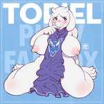 anthro big_breasts big_nipples blush breasts clothing erect_nipples female hand_to_face horn nipples sitting solo tabard tabard_only text thick_thighs oca undertale undertale_(series) toriel boss_monster_(undertale) bovid caprine goat mammal 1:1 english_text