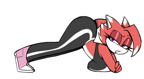 anthro big_breasts big_butt black_clothing bodily_fluids bottomwear bra breast_squish breasts breasts_on_ground butt clothed clothing exercise female footwear hair mature_female pants pink_clothing pink_footwear pink_shoes purple_eyes red_body red_hair shoes short_tail side_boob sneakers solo sports_bra sportswear squish stretching tail underwear unimpressed yoga_pants nelljoestar sega sonic_the_hedgehog_(series) fan_character eulipotyphlan hedgehog mammal