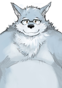 anthro belly black_nose eyewear glasses kemono male overweight overweight_anthro overweight_male simple_background solo white_background kita_9999 canid canine canis domestic_dog mammal 2015 hi_res
