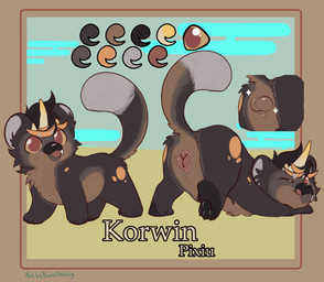 animal_genitalia animal_penis animal_vulva balls blep brown_body brown_fur butt canine_genitalia canine_vulva color_swatch dipstick_tail feral fur genitals markings pawpads penis penis_tip quadruped raised_tail red_eyes tail tail_markings text tongue tongue_out vulva yellow_sclera bunzillaking fabulous_beasts mythology korwin canid canine canis mammal mythological_creature pixiu wolf absurd_res artist_name character_name hi_res model_sheet