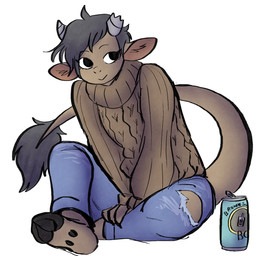 anthro beverage beverage_can big_tail biped bottomwear broken_horn brown_body brown_clothing brown_fur brown_sweater brown_topwear bubble_tea claws clothed clothing denim denim_bottomwear denim_clothing female flat_chested fur grey_hair grey_horn hair hooves horn inner_ear_fluff jeans looking_aside pants short_hair simple_background sitting smile solo sweater tail topwear torn_bottomwear torn_clothing torn_jeans torn_pants tuft white_background manitka manitka_storm bovid bovine cattle mammal 1:1 2025 digital_media_(artwork) hi_res