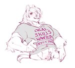 abs anthro blush bottomless clothed clothing fetlocks implied_oral male mane shirt shirt_only smile smiling_at_viewer smirk smirking_at_viewer smug solo t-shirt t-shirt_only text text_on_clothing text_on_shirt text_on_topwear topwear topwear_only kinksiyo murphythehonse clydesdale draft_horse equid equine horse mammal hi_res sketch