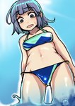 2022 bikini bikini_bottom bikini_top breasts clothing day female goo_creature goo_humanoid goo_transformation hair hi_res human human_to_humanoid humanoid looking_down mammal not_furry open_mouth outside solo species_transformation swimwear toribako transformation two-piece_swimsuit water